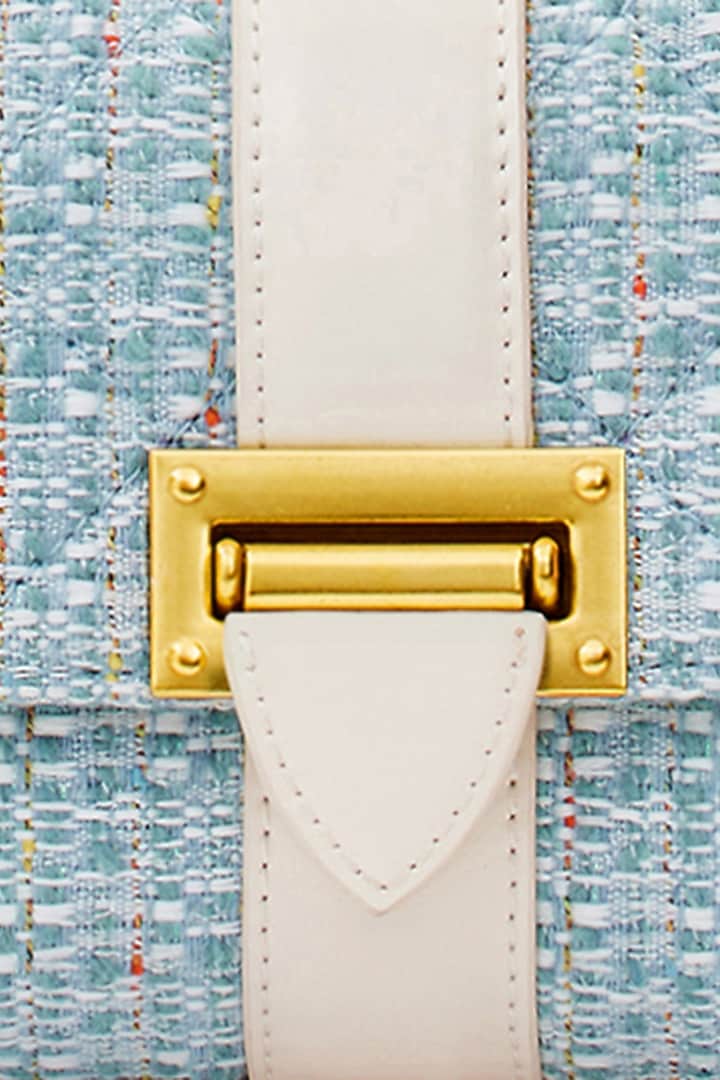 Blue Tweed & Faux Leather Estelle Sling Bag by Miraggio at Pernia's Pop Up Shop