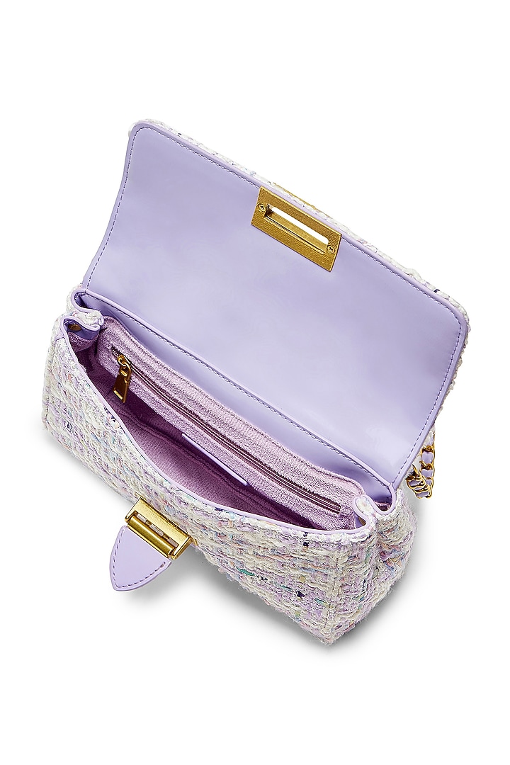 Purple Tweed & Faux Leather Estelle Sling Bag by Miraggio at Pernia's Pop Up Shop
