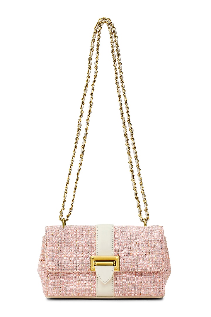 Pink Tweed & Faux Leather Estelle Sling Bag by Miraggio at Pernia's Pop Up Shop