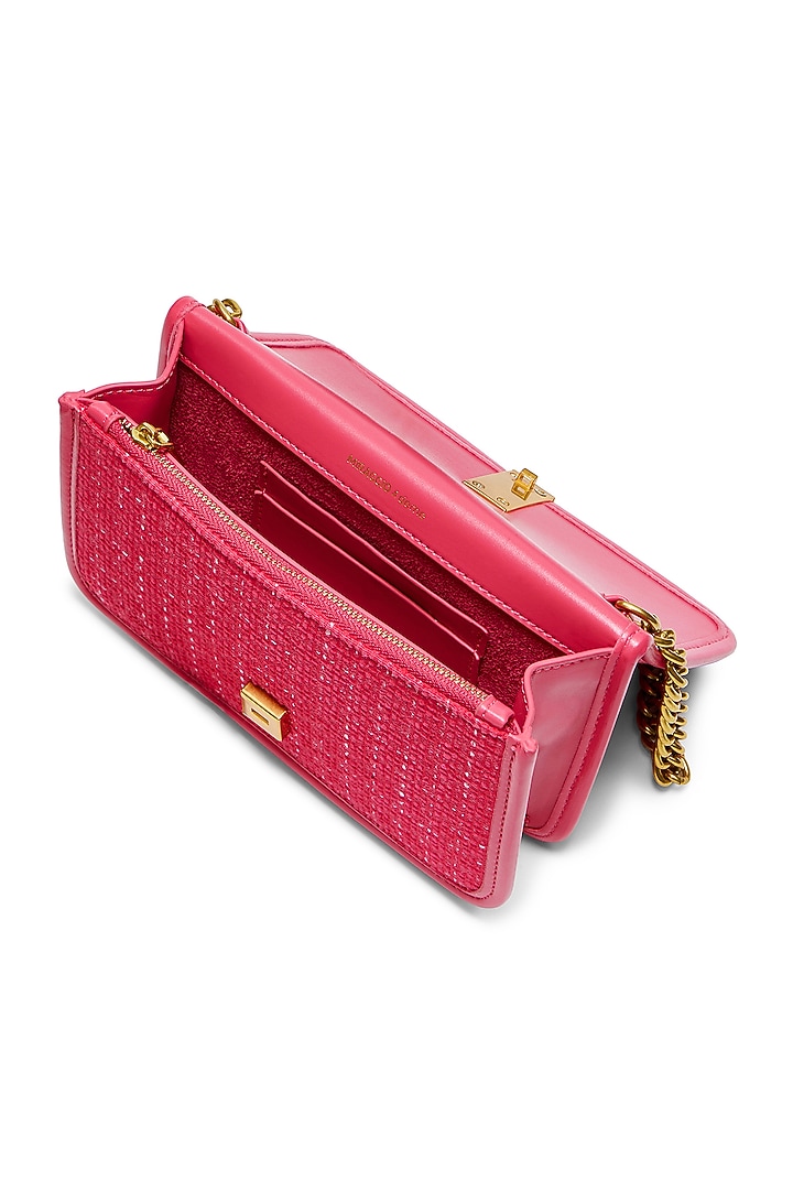 Pink Tweed & Faux Leather Sling Bag by Miraggio at Pernia's Pop Up Shop