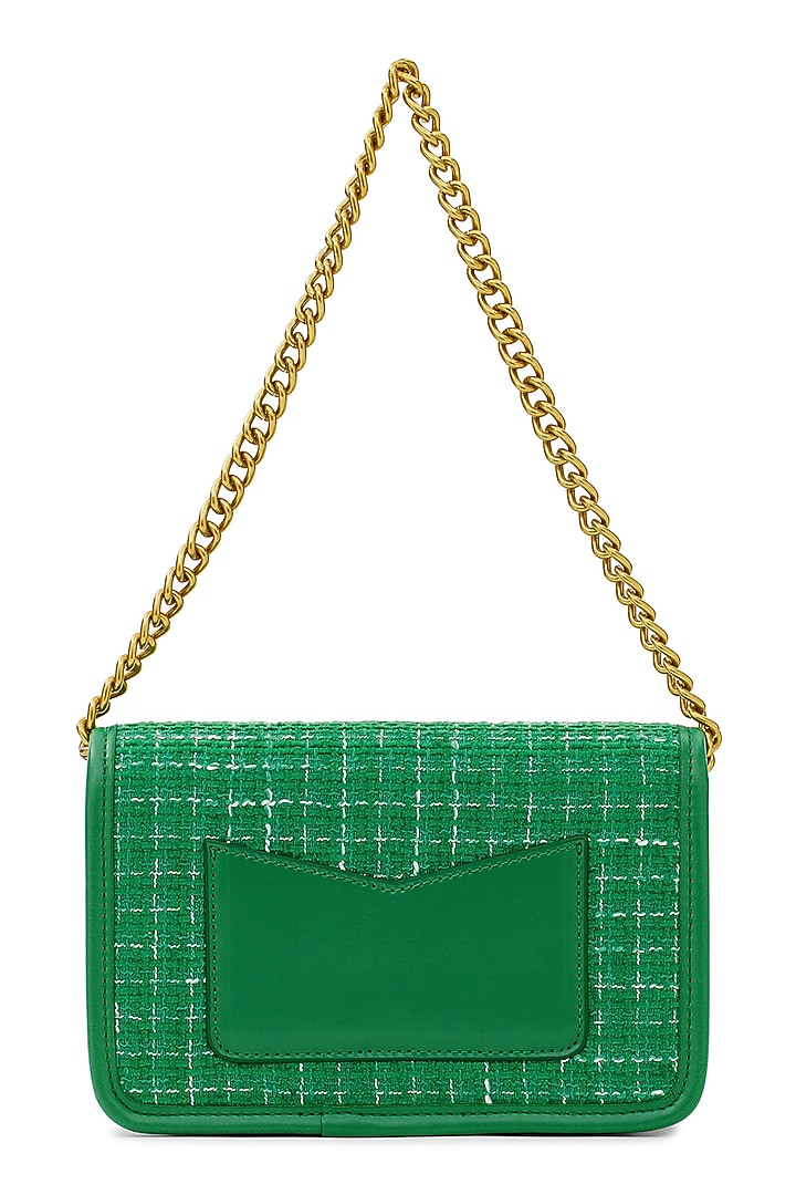 Green Tweed & Faux Leather Sling Bag by Miraggio at Pernia's Pop Up Shop