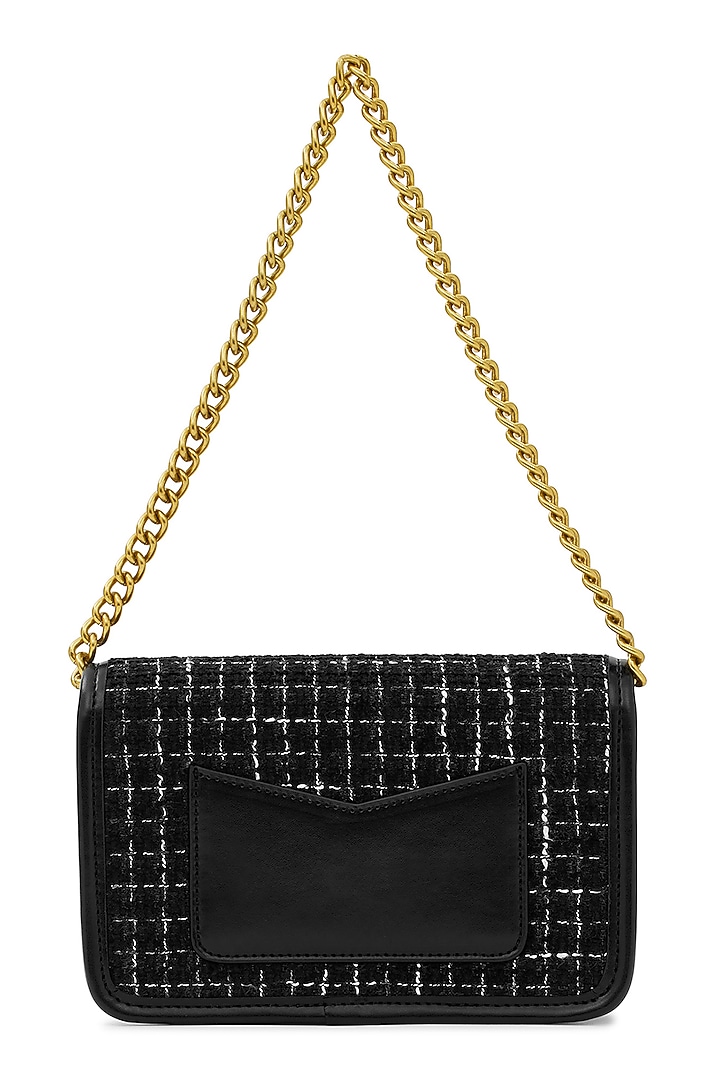 Black Tweed & Faux Leather Sling Bag by Miraggio at Pernia's Pop Up Shop