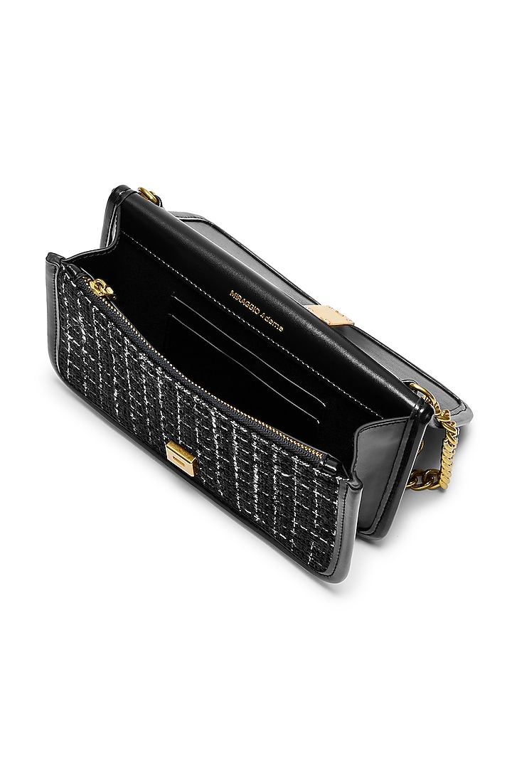 Black Tweed & Faux Leather Sling Bag by Miraggio at Pernia's Pop Up Shop