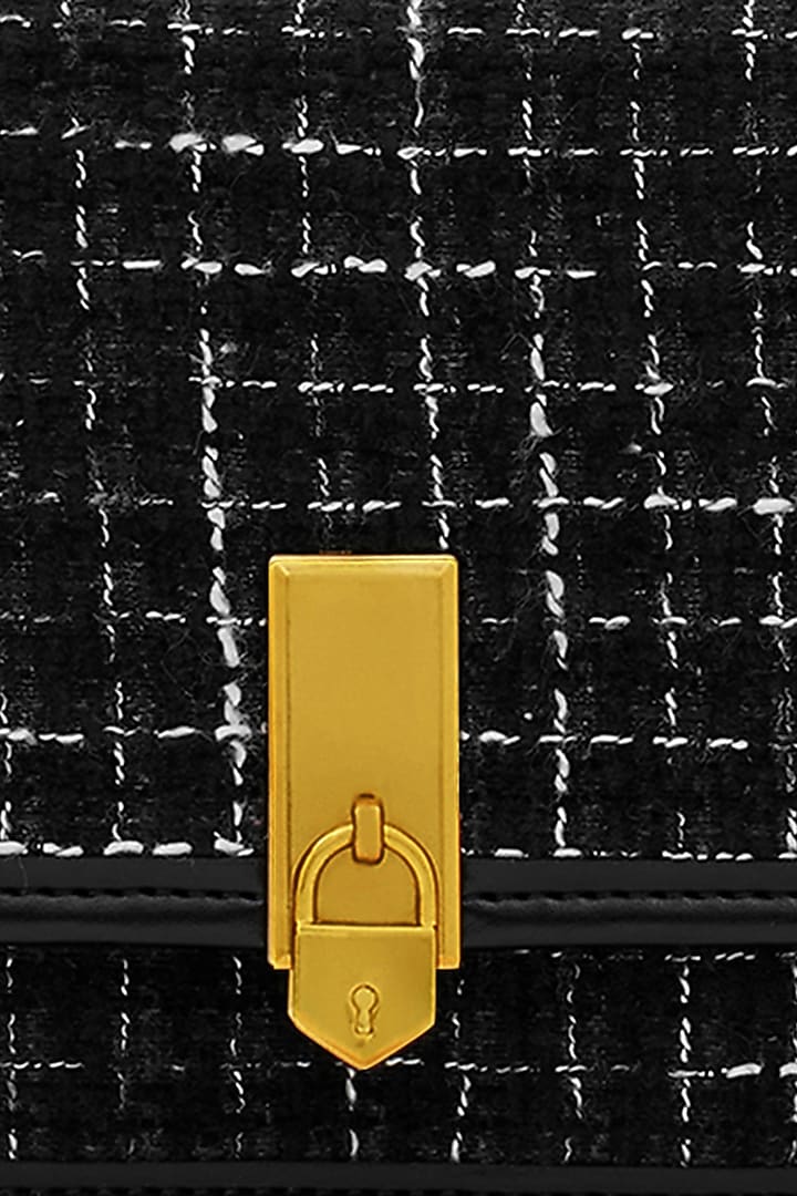Black Tweed & Faux Leather Sling Bag by Miraggio at Pernia's Pop Up Shop