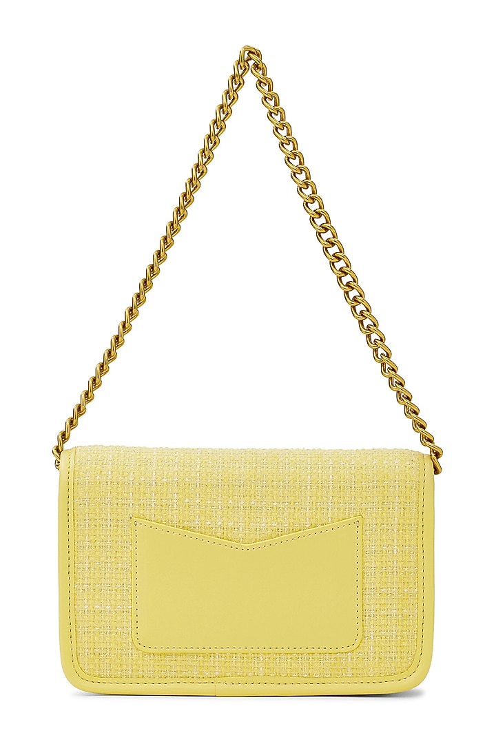 Yellow Tweed & Faux Leather Sling Bag by Miraggio at Pernia's Pop Up Shop