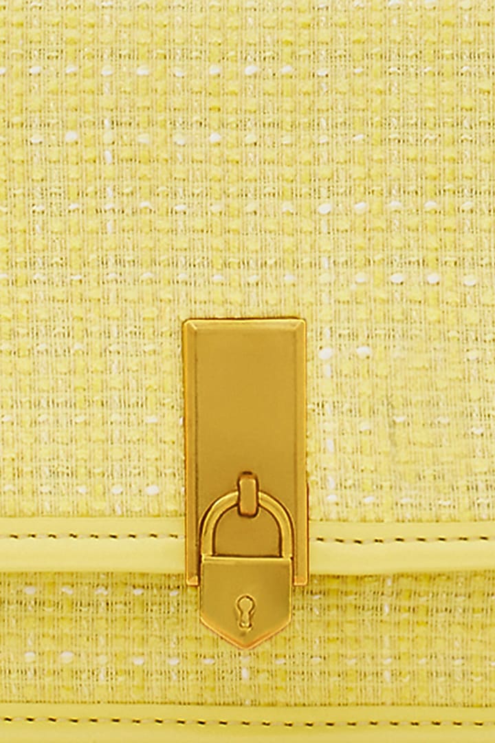 Yellow Tweed & Faux Leather Sling Bag by Miraggio at Pernia's Pop Up Shop