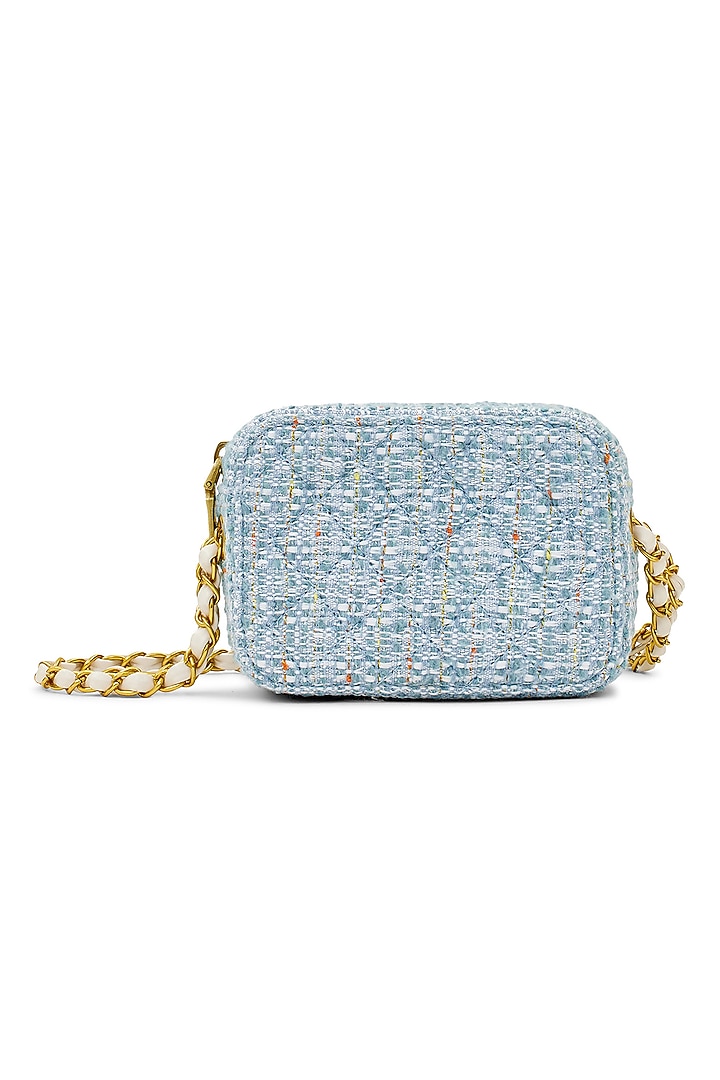 Blue Tweed & Faux Leather Mini Crossbody Bag by Miraggio at Pernia's Pop Up Shop