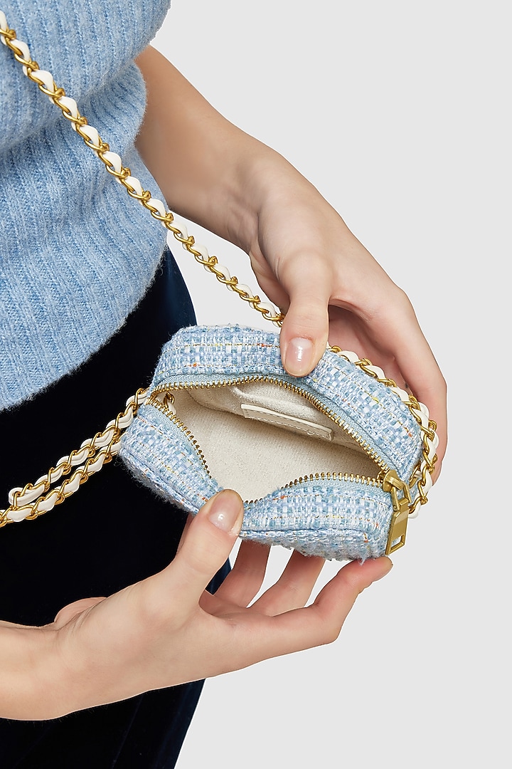Blue Tweed & Faux Leather Mini Crossbody Bag by Miraggio at Pernia's Pop Up Shop