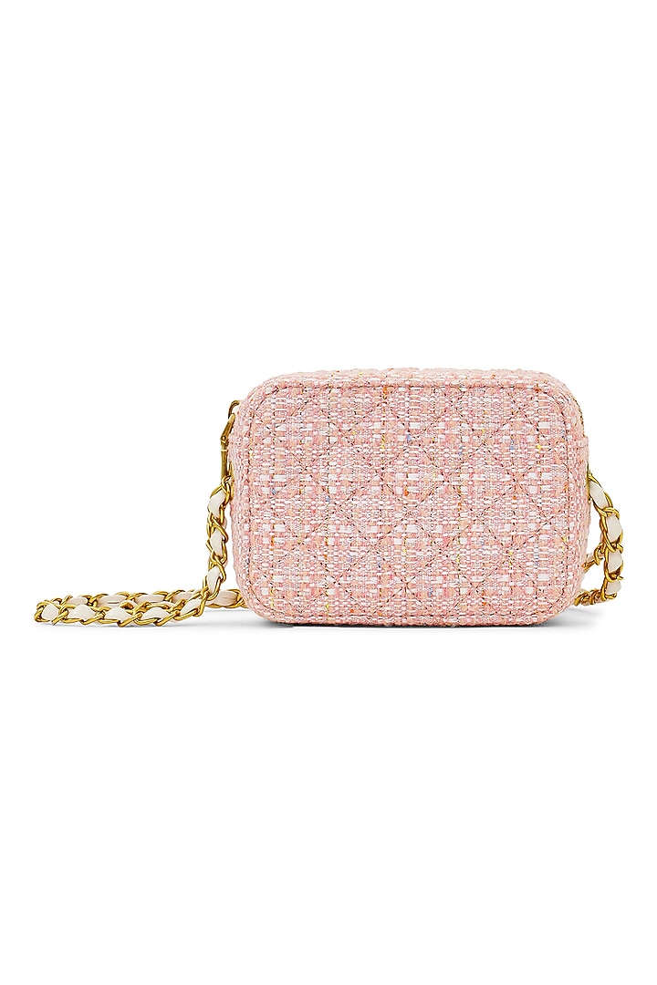 Pink Tweed & Faux Leather Mini Crossbody Bag by Miraggio at Pernia's Pop Up Shop