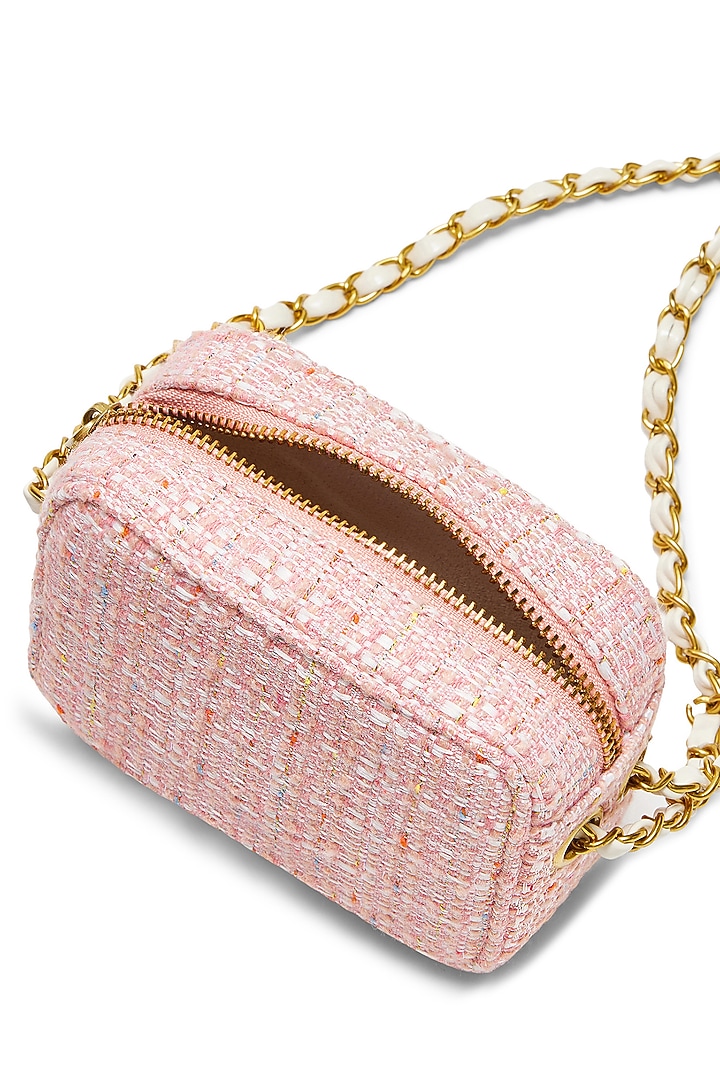 Pink Tweed & Faux Leather Mini Crossbody Bag by Miraggio at Pernia's Pop Up Shop