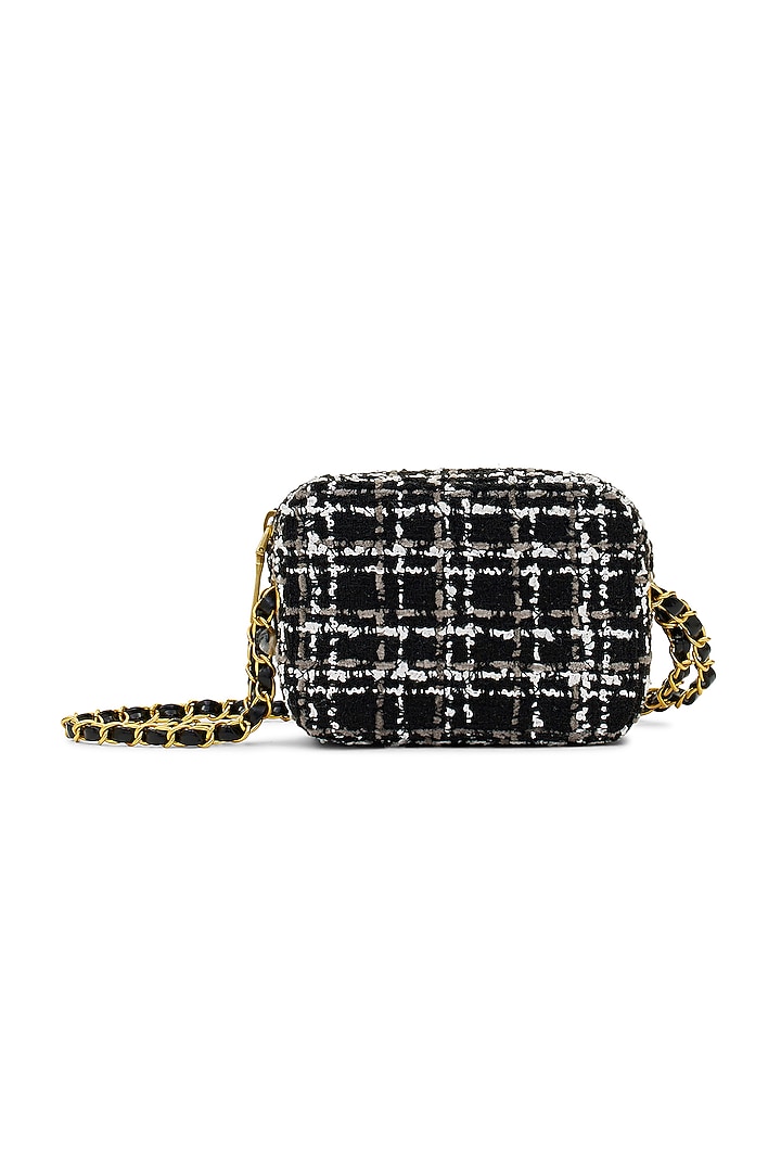 Black Tweed & Faux Leather Mini Crossbody Bag by Miraggio at Pernia's Pop Up Shop