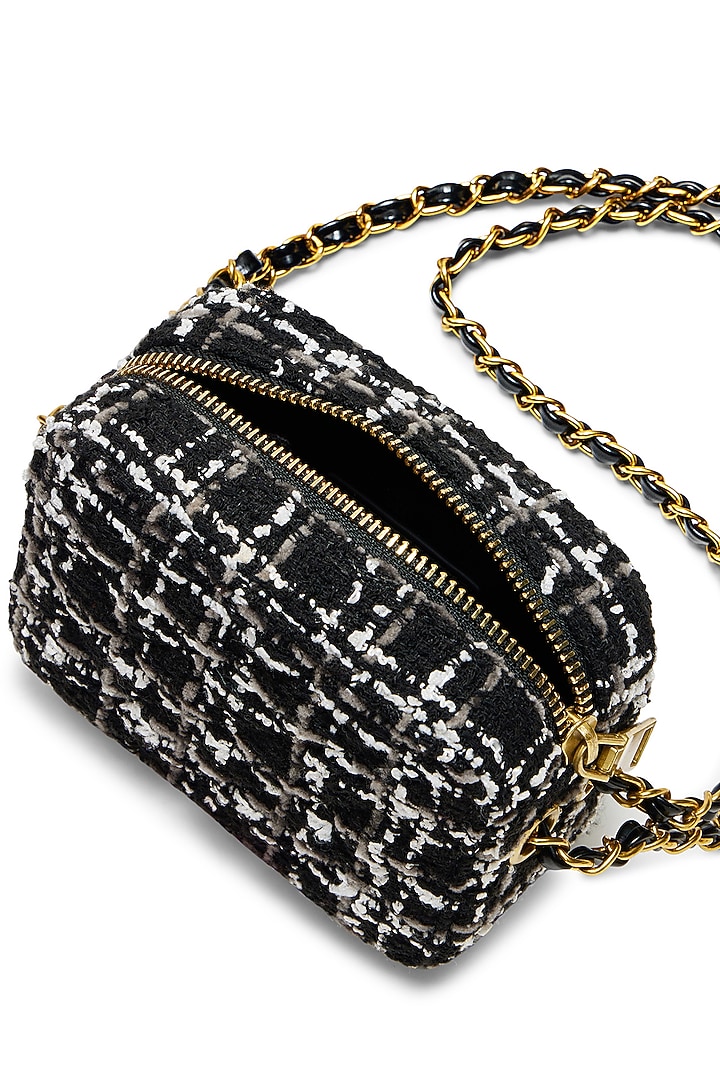 Black Tweed & Faux Leather Mini Crossbody Bag by Miraggio at Pernia's Pop Up Shop