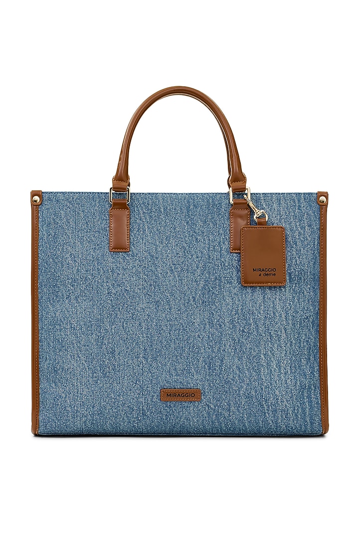 Blue & Brown Denim Tote Bag by Miraggio at Pernia's Pop Up Shop