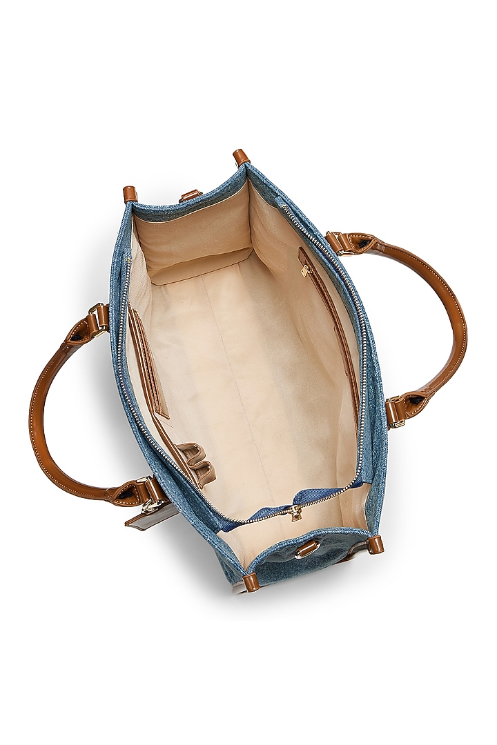 Blue & Brown Denim Tote Bag by Miraggio at Pernia's Pop Up Shop