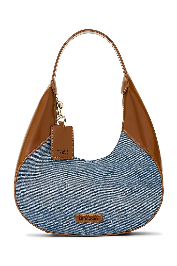 Blue & Brown Denim Shoulder Bag by Miraggio at Pernia's Pop Up Shop