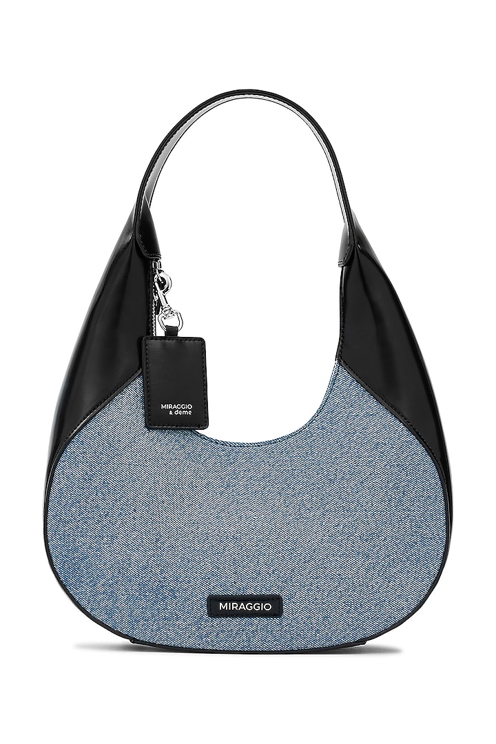 Blue & Black Denim Shoulder Bag by Miraggio at Pernia's Pop Up Shop