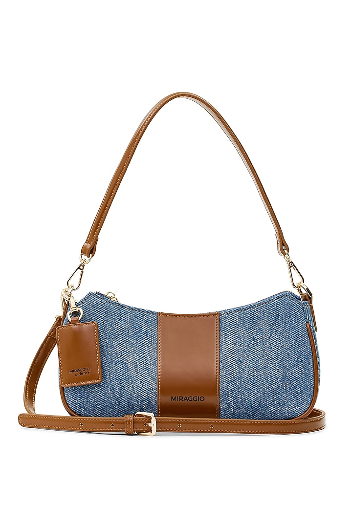 Blue & Brown Denim Shoulder Bag by Miraggio at Pernia's Pop Up Shop