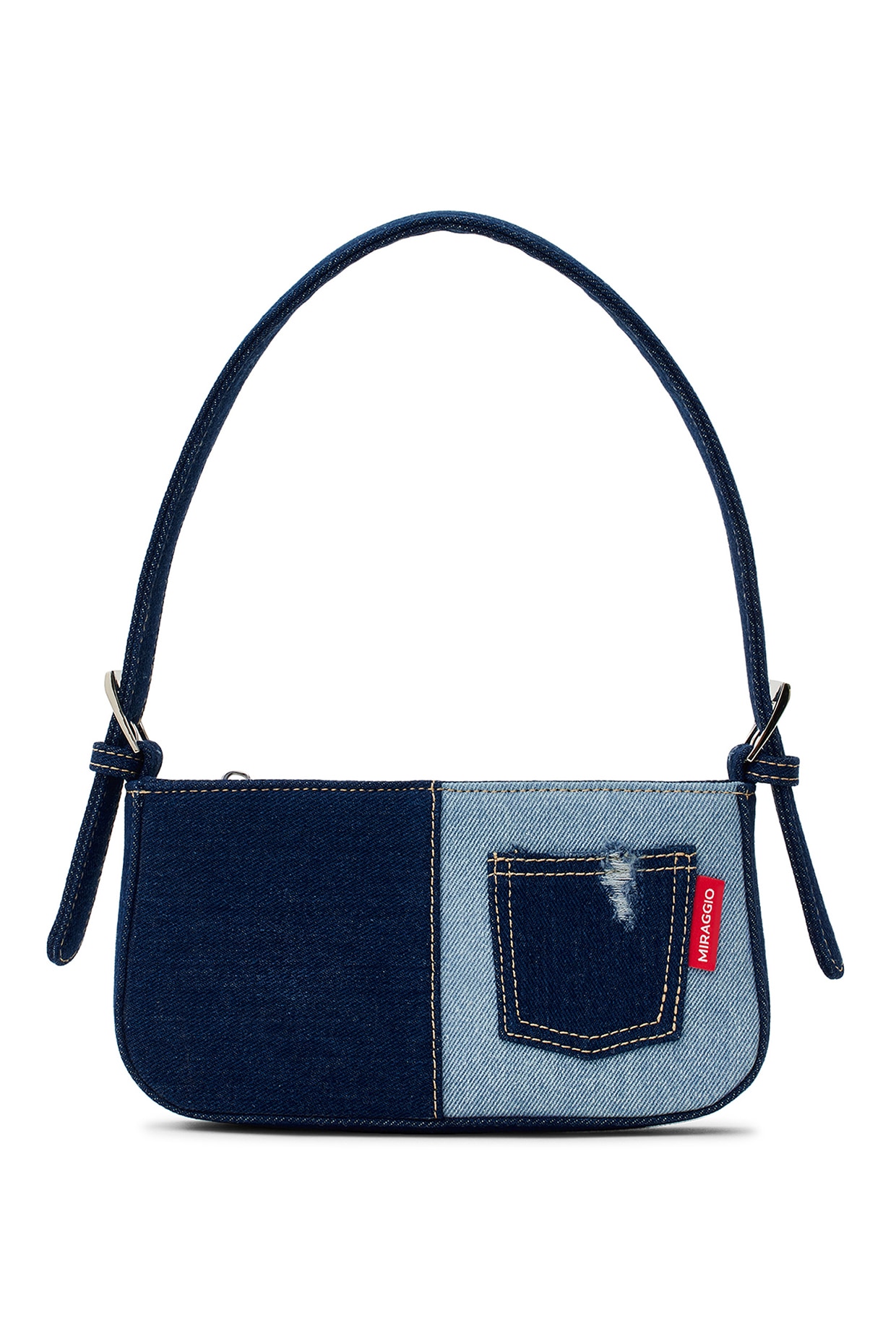 Blue Denim & Faux Leather Shoulder Bag Design by Miraggio at
