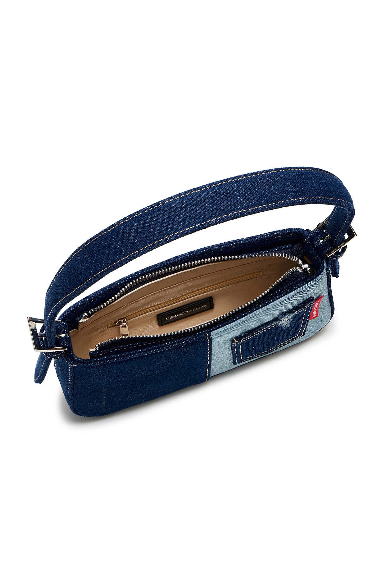 Blue Denim & Faux Leather Shoulder Bag Design by Miraggio at
