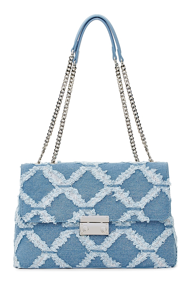 Blue Denim & Faux Leather Shoulder Bag by Miraggio at Pernia's Pop Up Shop