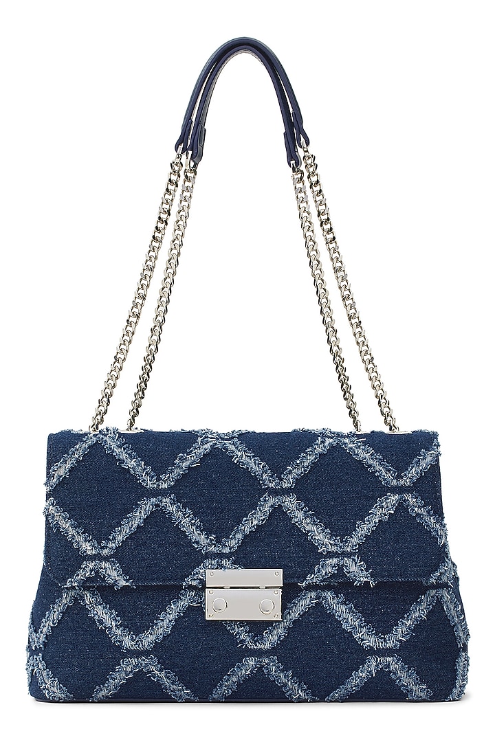 Blue Denim & Faux Leather Shoulder Bag by Miraggio at Pernia's Pop Up Shop