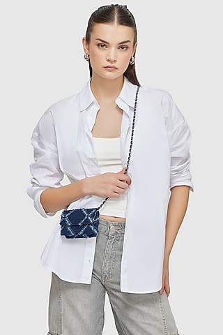 Blue Denim & Faux Leather Mini Crossbody Bag by Miraggio