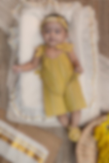 Yellow Cotton Handloom Stripe Printed Jumpsuit For Girls by Mirali at Pernia's Pop Up Shop