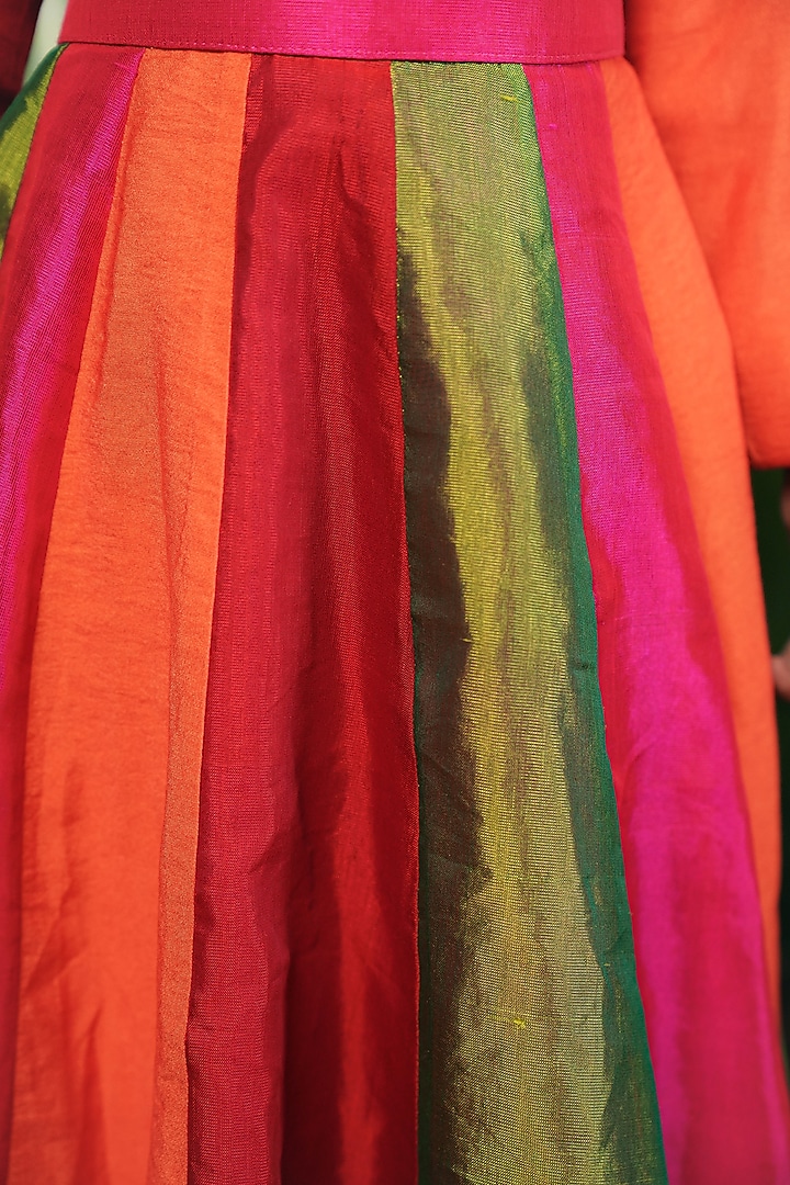 Multi-Colored Handloom Cotton Silk Skirt Set For Girls by Mirali at Pernia's Pop Up Shop