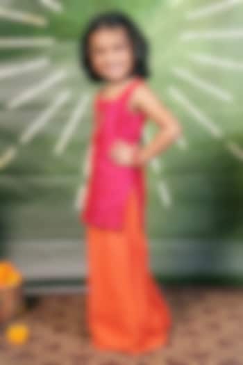 Orange Handloom Cotton Silk Pant Set For Girls by Mirali at Pernia's Pop Up Shop