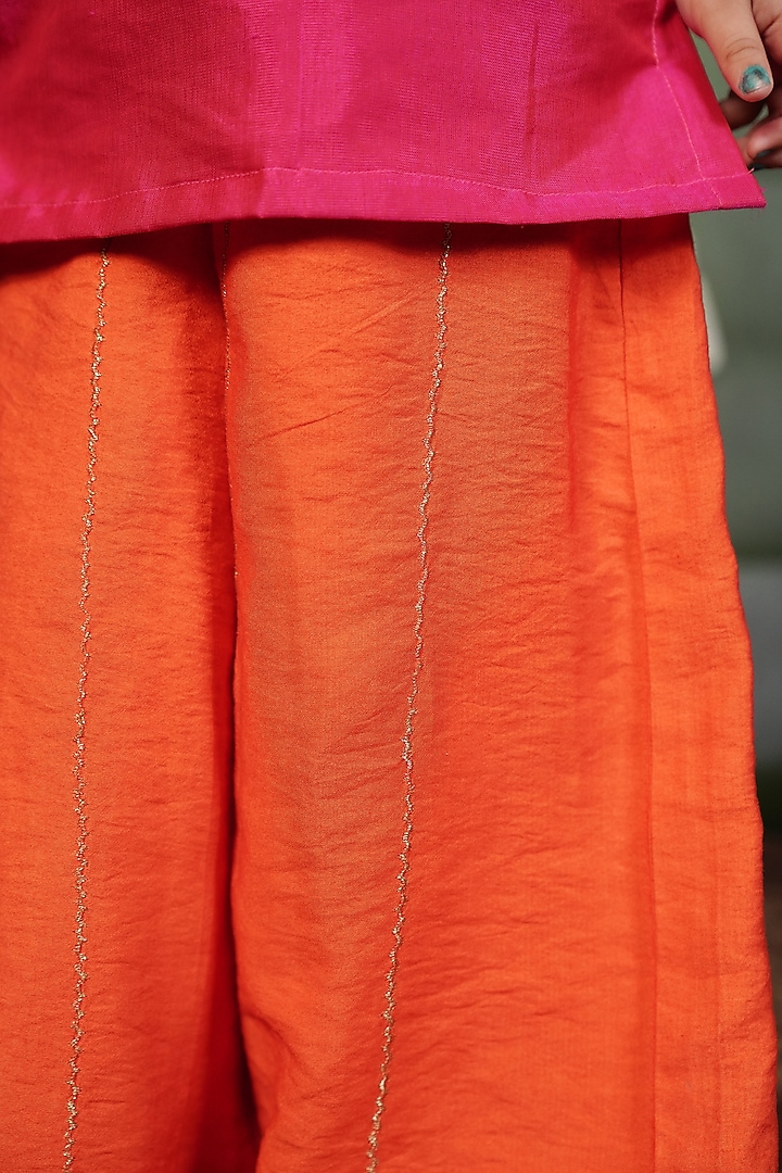 Orange Handloom Cotton Silk Pant Set For Girls by Mirali at Pernia's Pop Up Shop