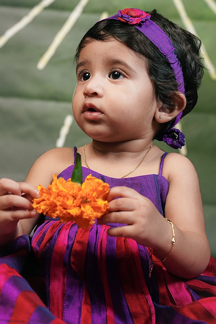 Pink & Purple & Red Handloom Cotton Silk Dress For Girls by Mirali at Pernia's Pop Up Shop