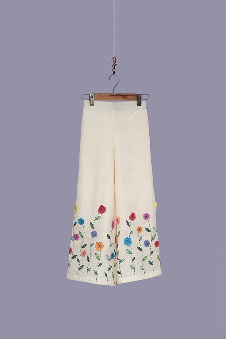Cream Handloom Pant Set For Girls by Mirali at Pernia's Pop Up Shop