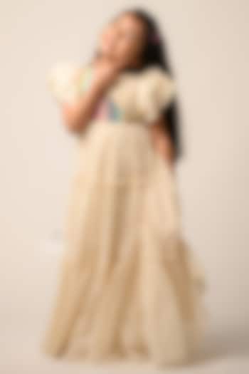 Cream Handloom Cotton Flowy Dress For Girls by Mirali