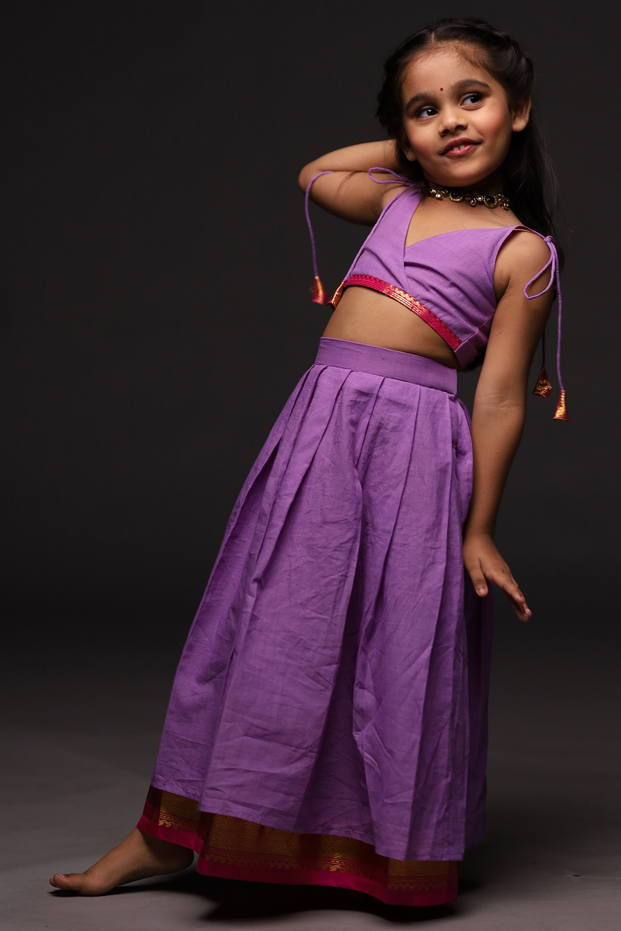 Purple Kanchipuram Silk Skirt Set For Girls by Mirali at Pernia's Pop Up  Shop