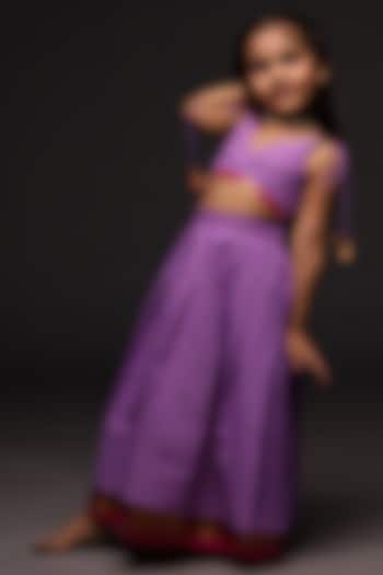 Purple Kanchipuram Silk Skirt Set For Girls by Mirali