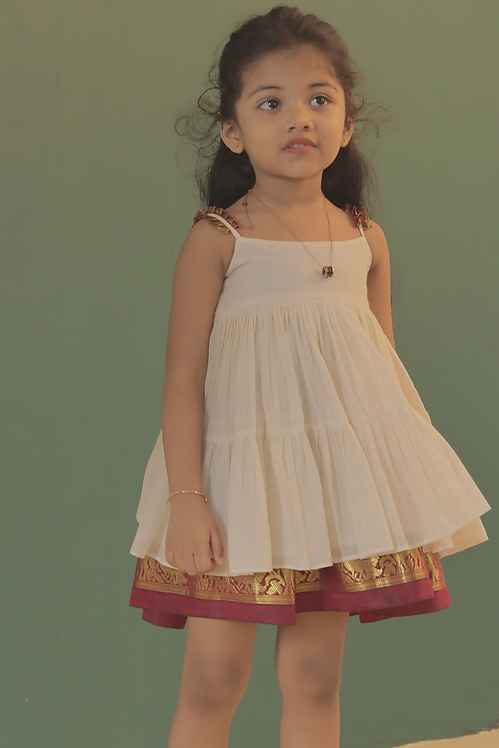 Cream Pure Handloom Dress For Girls by Mirali