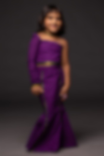 Purple Pure Handloom Cotton Mermaid Skirt Set For Girls by Mirali