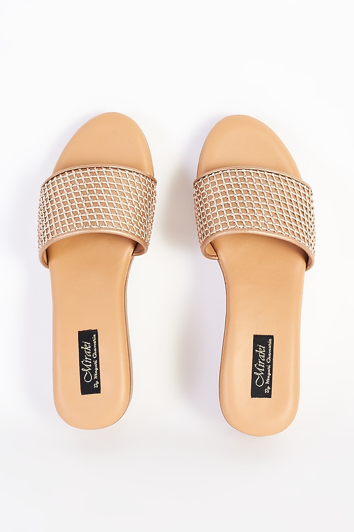 Gold Vegan Leather Embellished Slip-Ons by Miraki at Pernia's Pop Up Shop