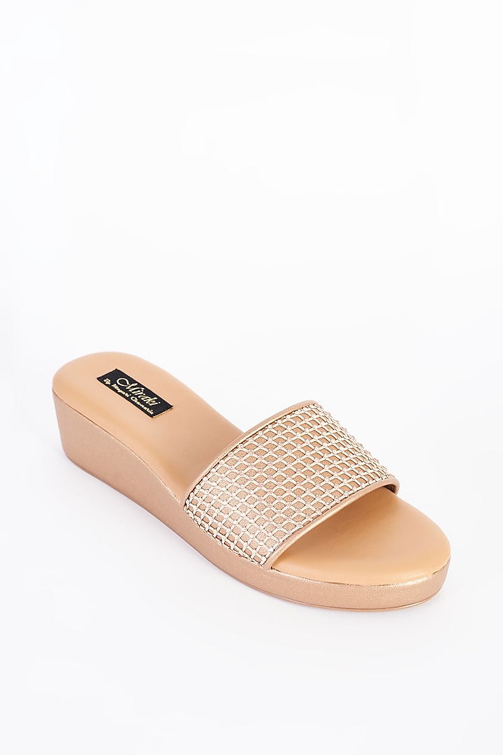 Gold Vegan Leather Embellished Slip-Ons by Miraki at Pernia's Pop Up Shop