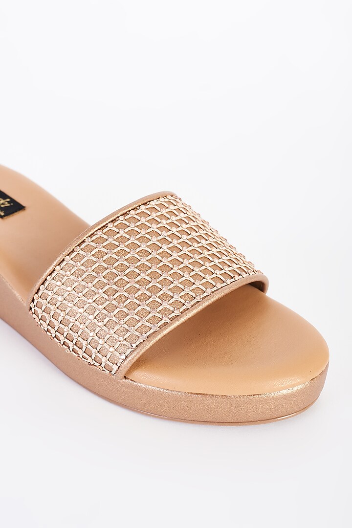 Gold Vegan Leather Embellished Slip-Ons by Miraki at Pernia's Pop Up Shop