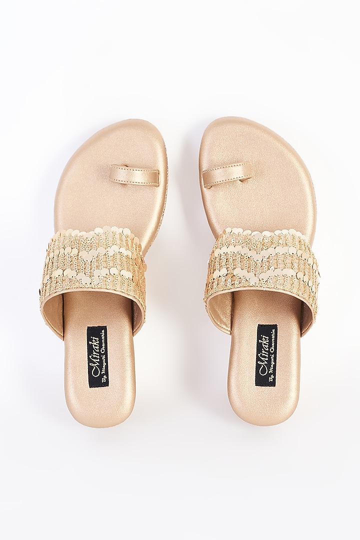 Gold Vegan Leather Hand Embellished Wedges by Miraki at Pernia's Pop Up Shop