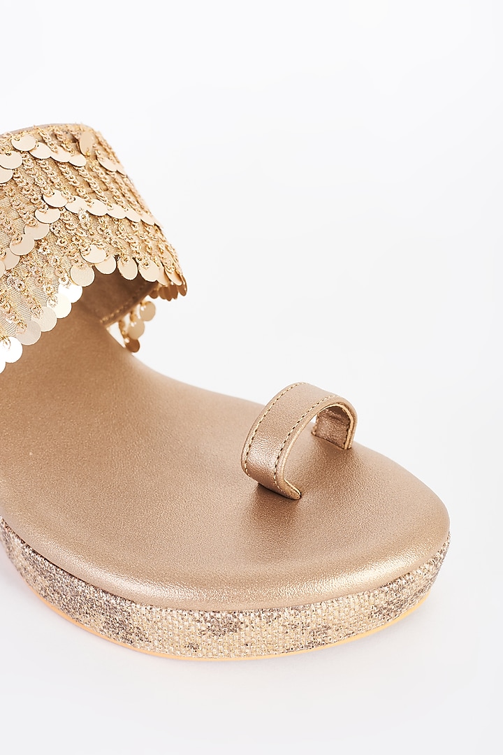 Gold Vegan Leather Hand Embellished Wedges by Miraki at Pernia's Pop Up Shop