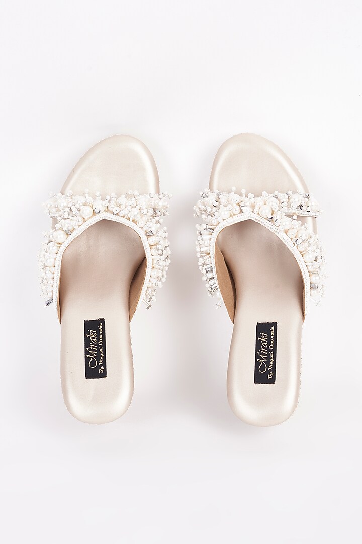White Embellished Wedges by Miraki at Pernia's Pop Up Shop