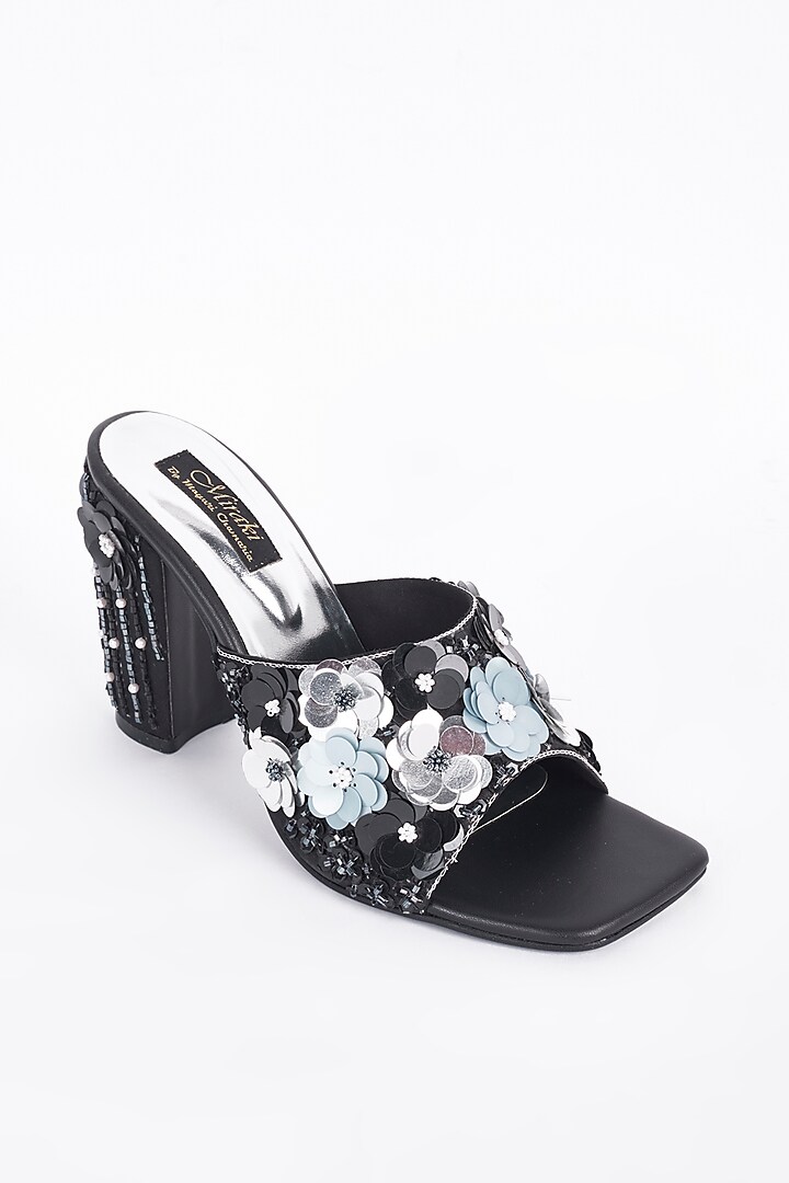 Black Floral Embellished Block Heels Design by Miraki at Pernia's Pop ...