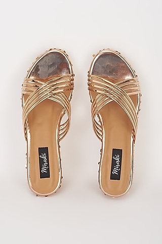 Rose Gold Vegan Leather & Fabric Wedges by Miraki