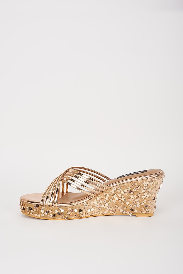 Rose Gold Vegan Leather & Fabric Wedges by Miraki at Pernia's Pop Up Shop