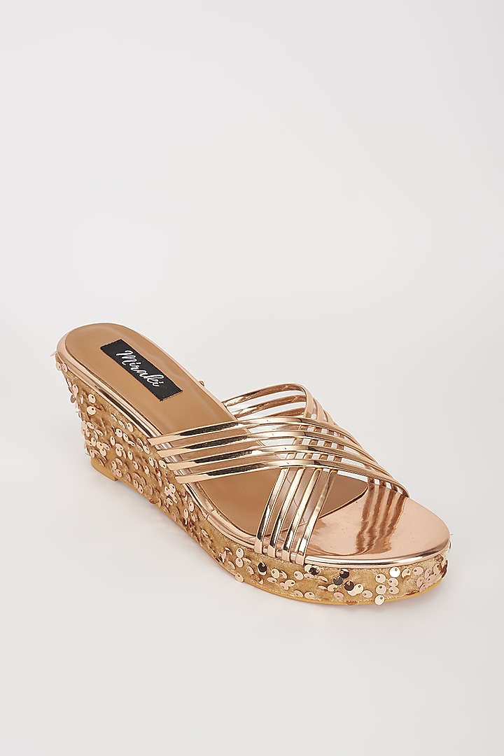 Rose Gold Vegan Leather & Fabric Wedges by Miraki at Pernia's Pop Up Shop