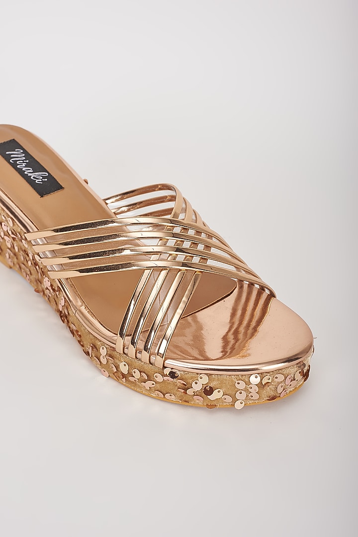 Rose Gold Vegan Leather & Fabric Wedges by Miraki at Pernia's Pop Up Shop