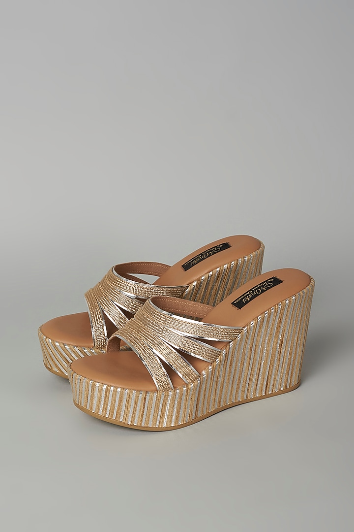 Silver & Gold Vegan Leather Wedges by Miraki at Pernia's Pop Up Shop
