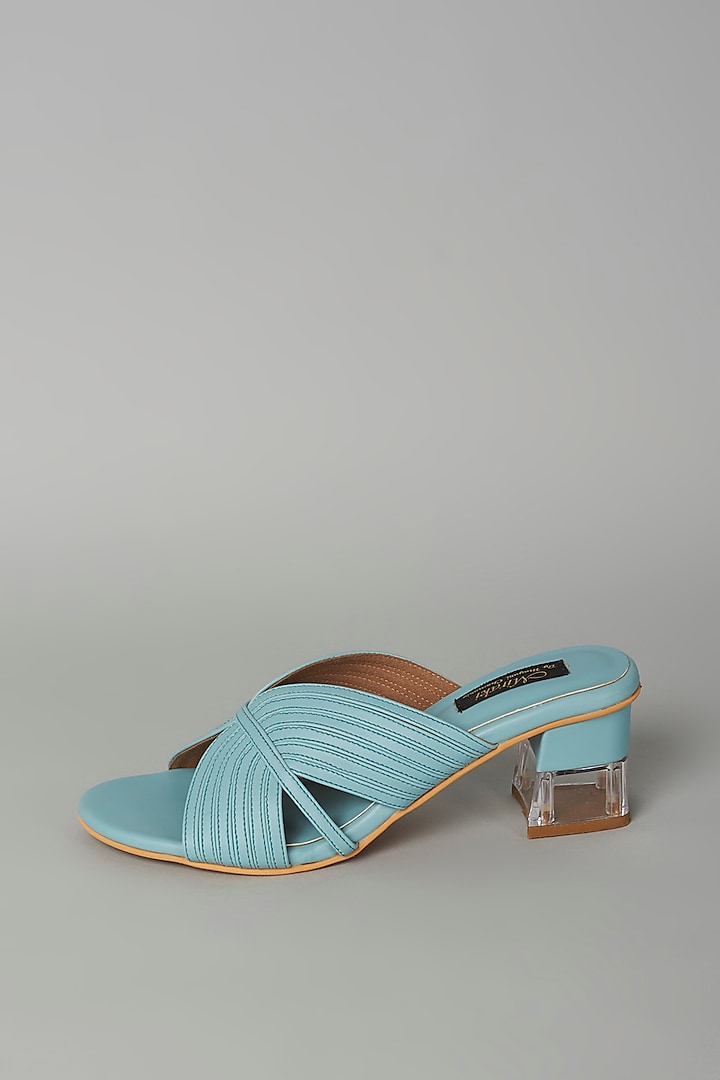 Powder Blue Vegan Leather Sandals by Miraki at Pernia's Pop Up Shop